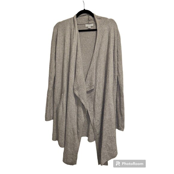 BAREFOOT Dreams Small Medium Gray Tan Cozychic‎ Lite Waterfall Cardigan Sweater - Picture 1 of 5